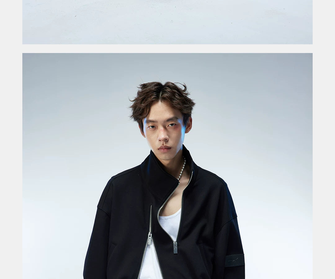 Asymmetric Zip Cropped Turtleneck Jacket