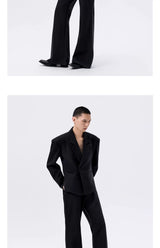Black Herringbone Slim Flared Casual Pants
