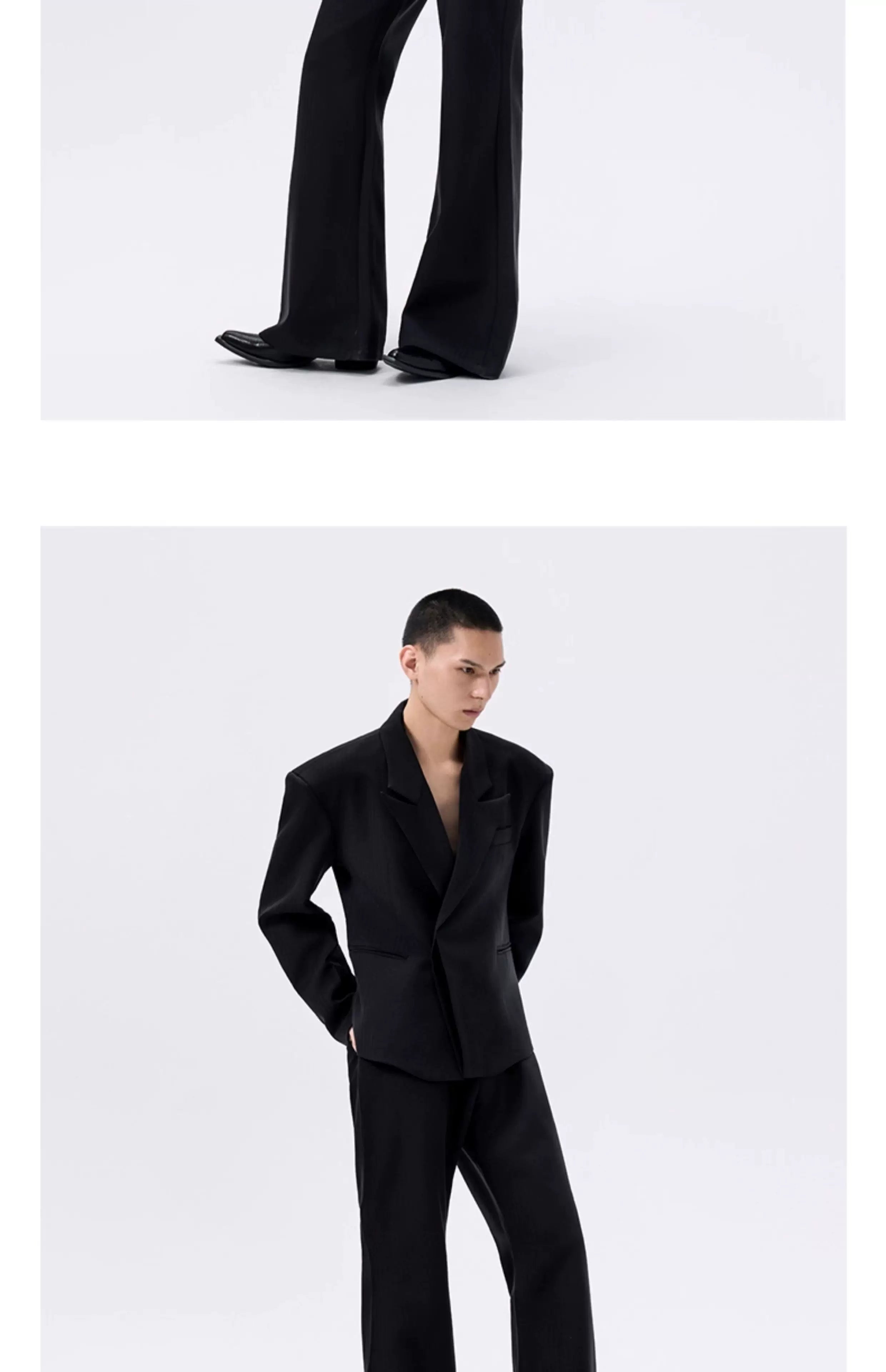 Black Herringbone Slim Flared Casual Pants
