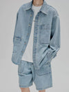 14Oz Washed Denim Asymmetric-Pocket Shirt Jacket