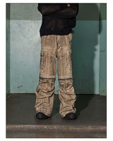 Distressed Drawstring Flare Cargo Pants