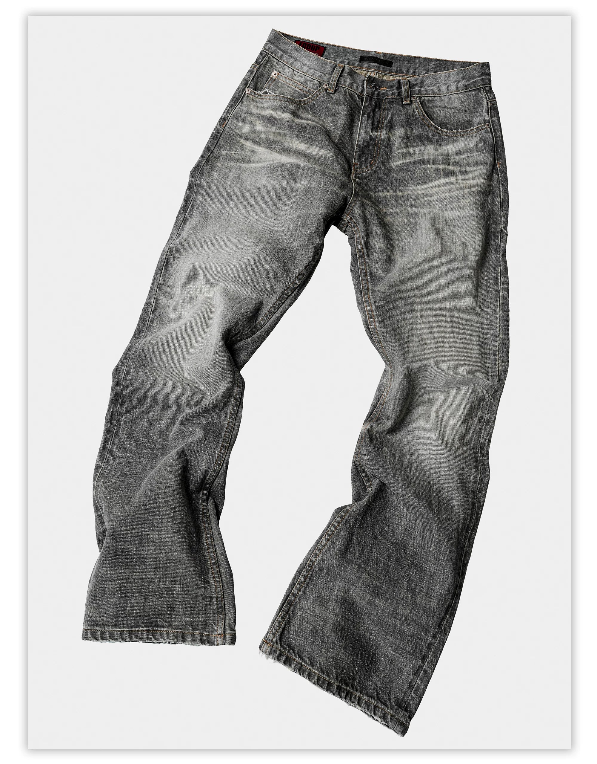 Cream Gray Washed Straight Leg Jeans