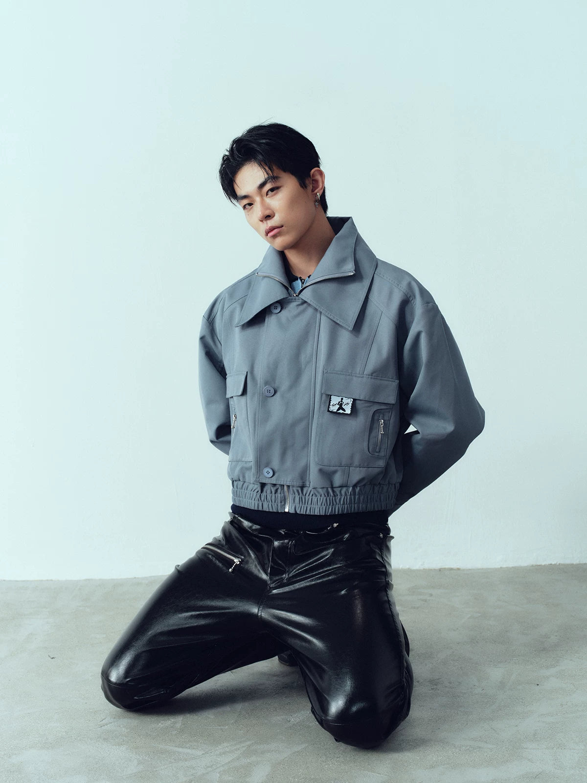Waterproof Short Grey-blue Vintage Cargo Jacket