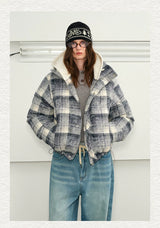 Detachable Hooded Plaid Puffer Coat