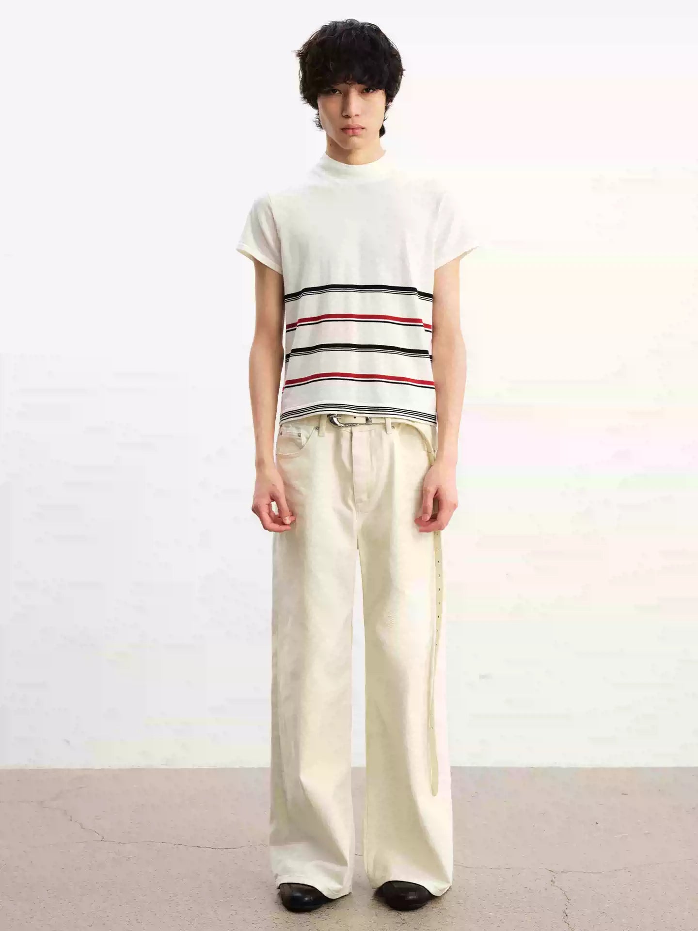 Cream Washed Straight Leg Jeans