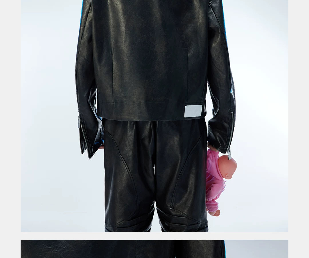Men's Distressed Cropped Leather Moto Jacket