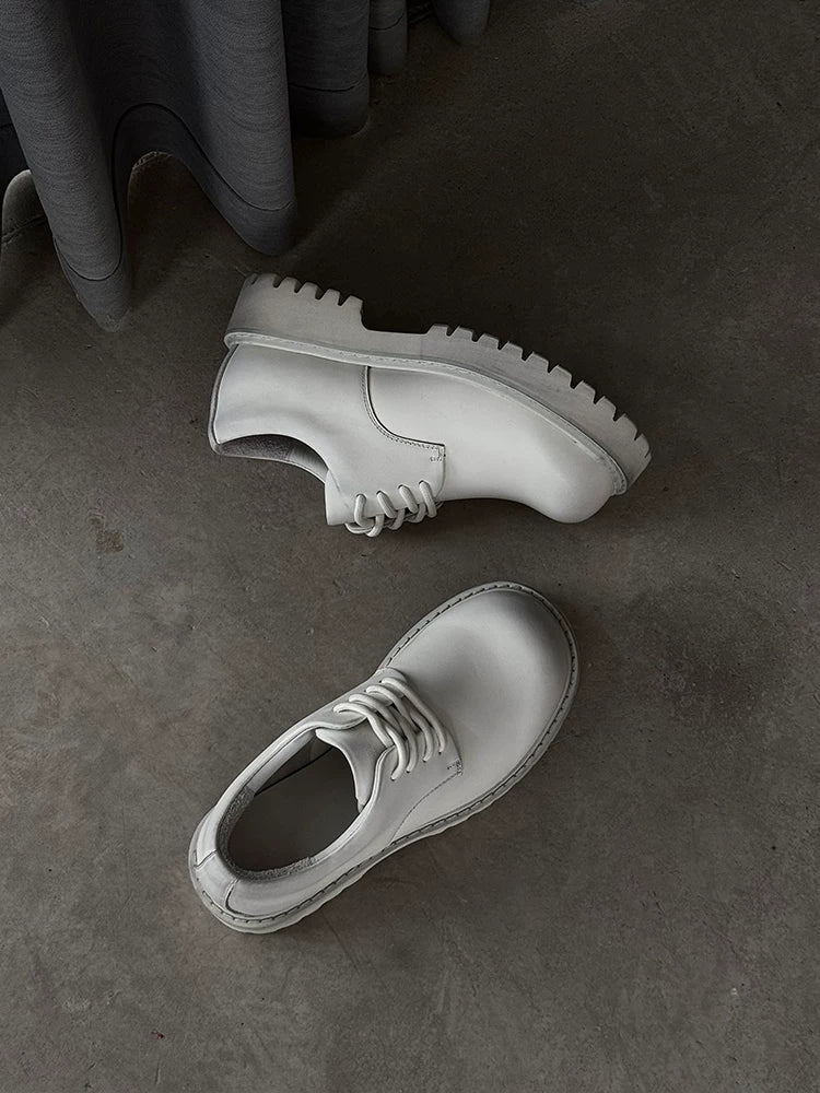 Distressed White Suede Platform Derby Shoes