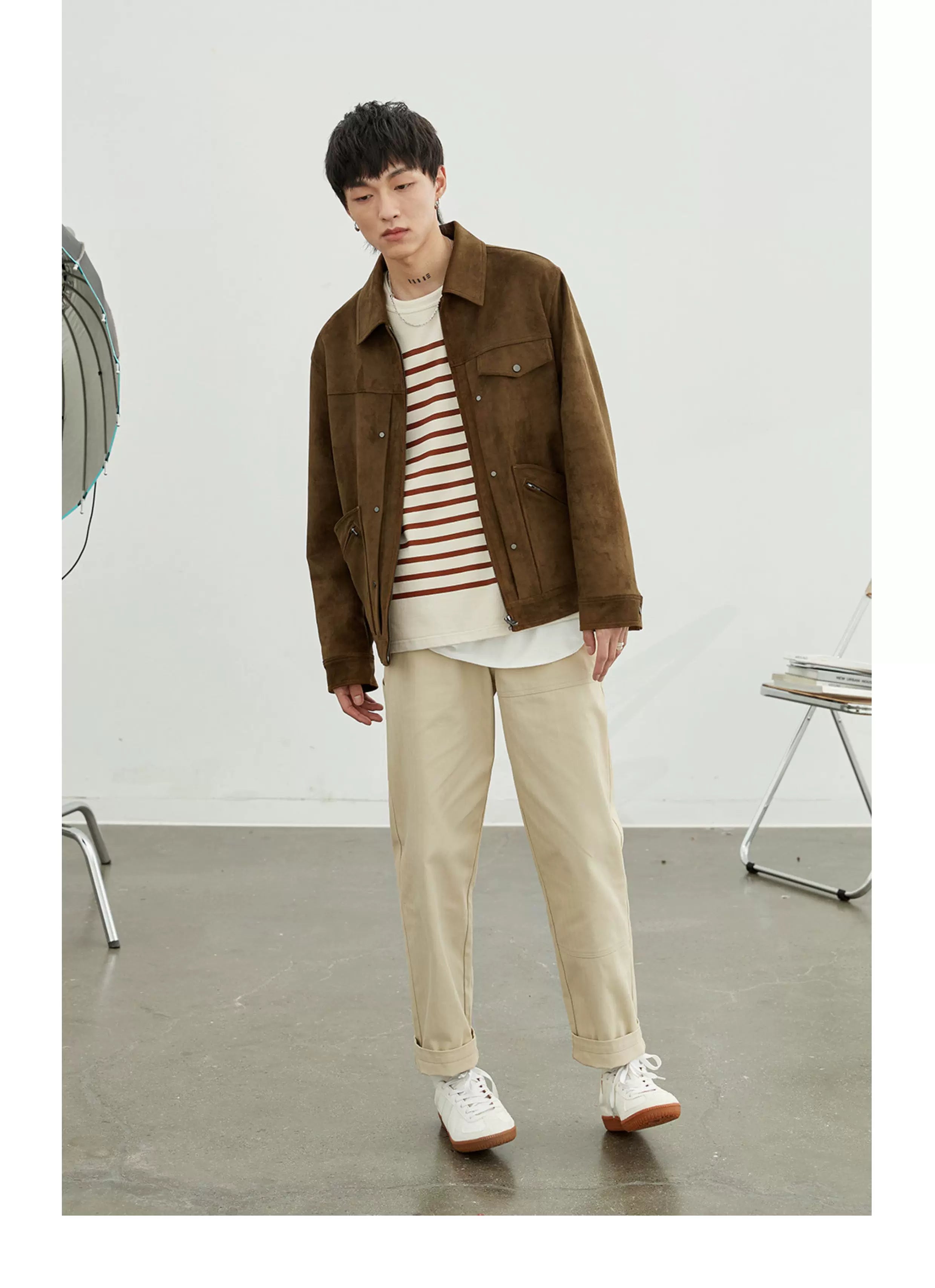 Vintage Herringbone Elastic Waist Cargo Pants