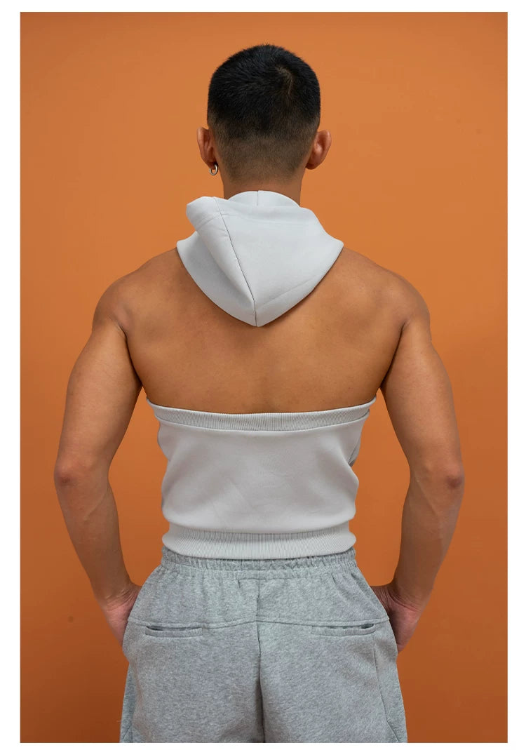 Sage Green Backless Hooded Zip Vest