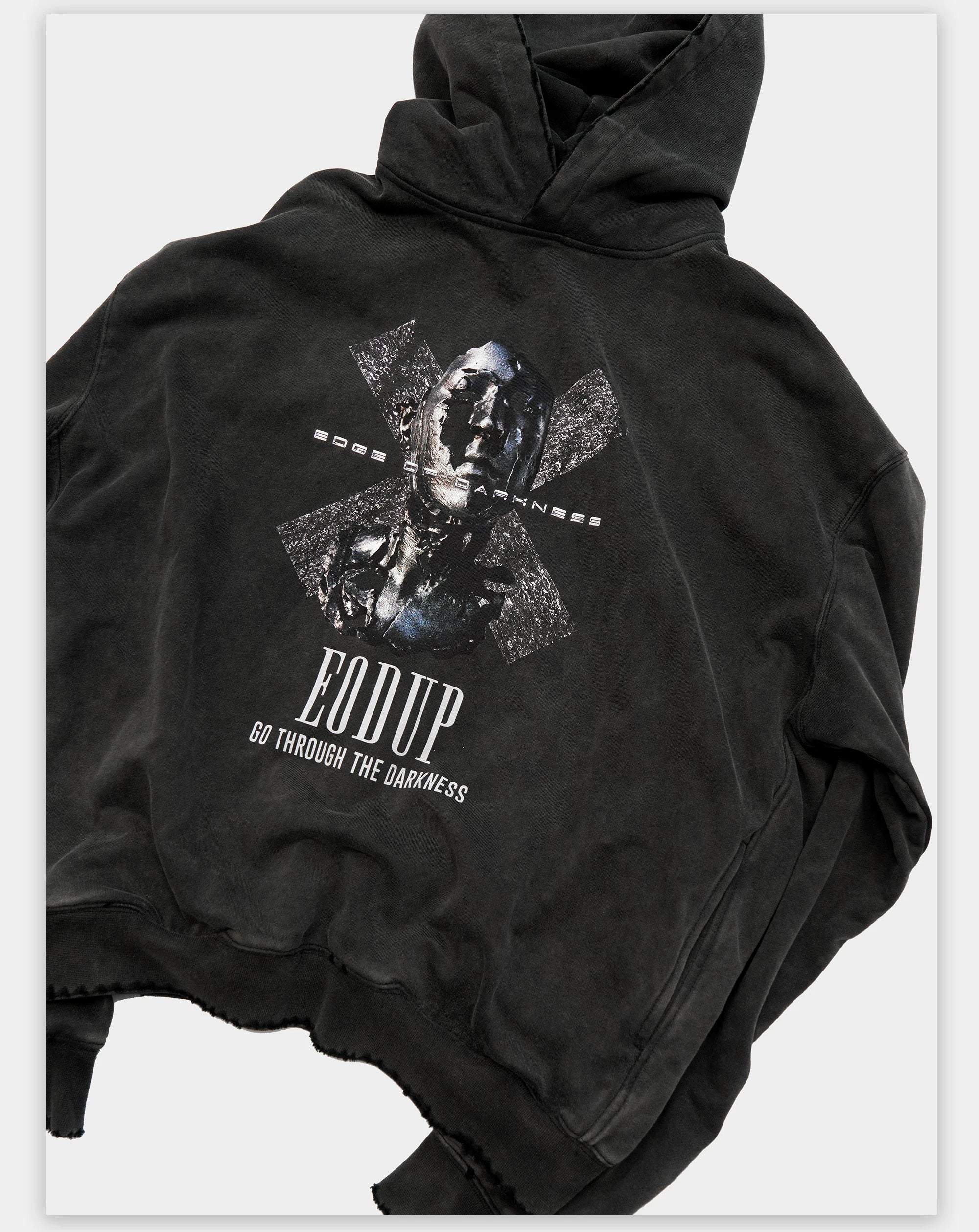 Loose Distressed Dark Metallic Print Sweatshirt