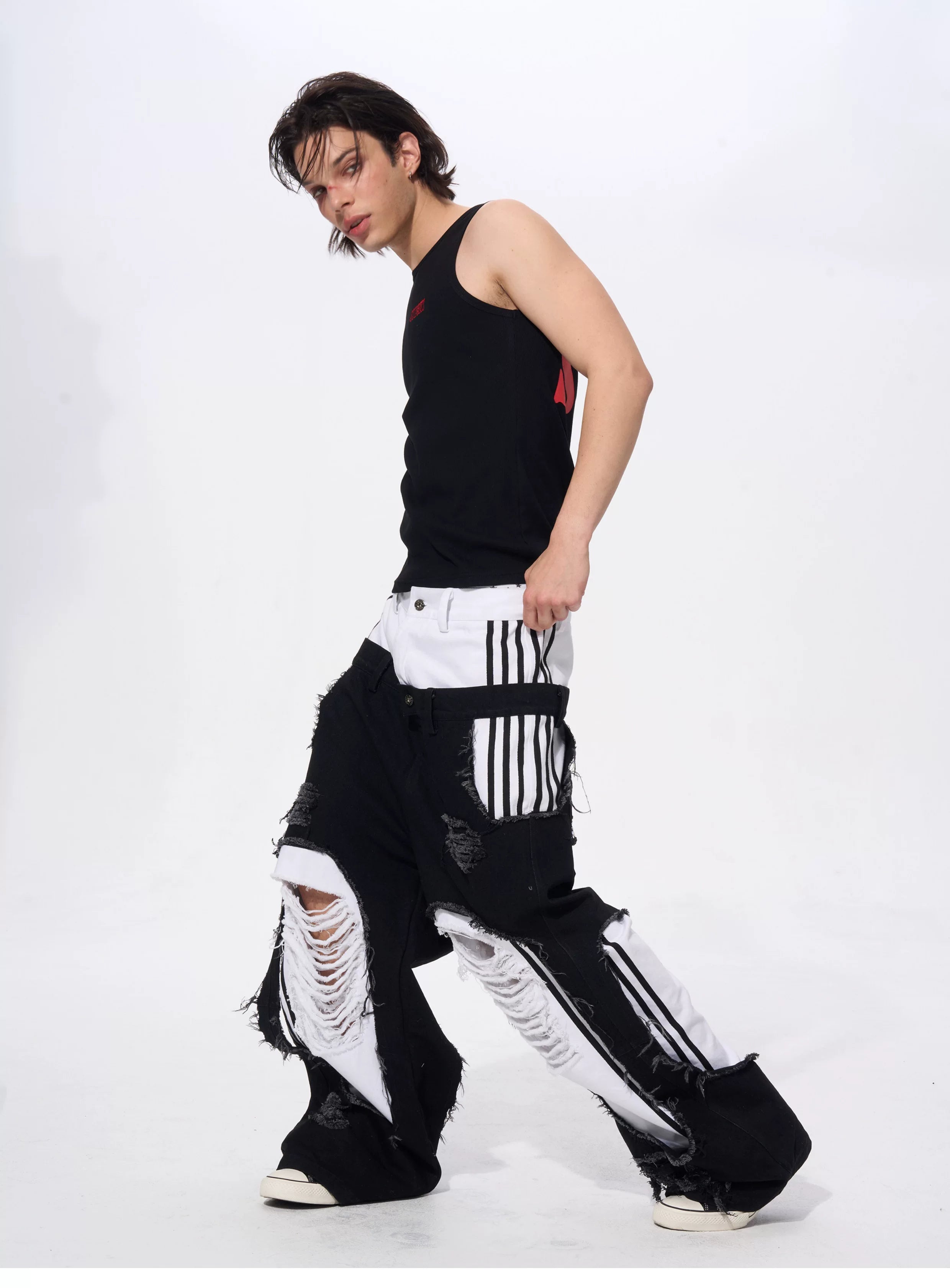 Men's Ripped Double Waist Jeans