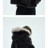 Detachable Fur Collar Fleece Hooded Coat