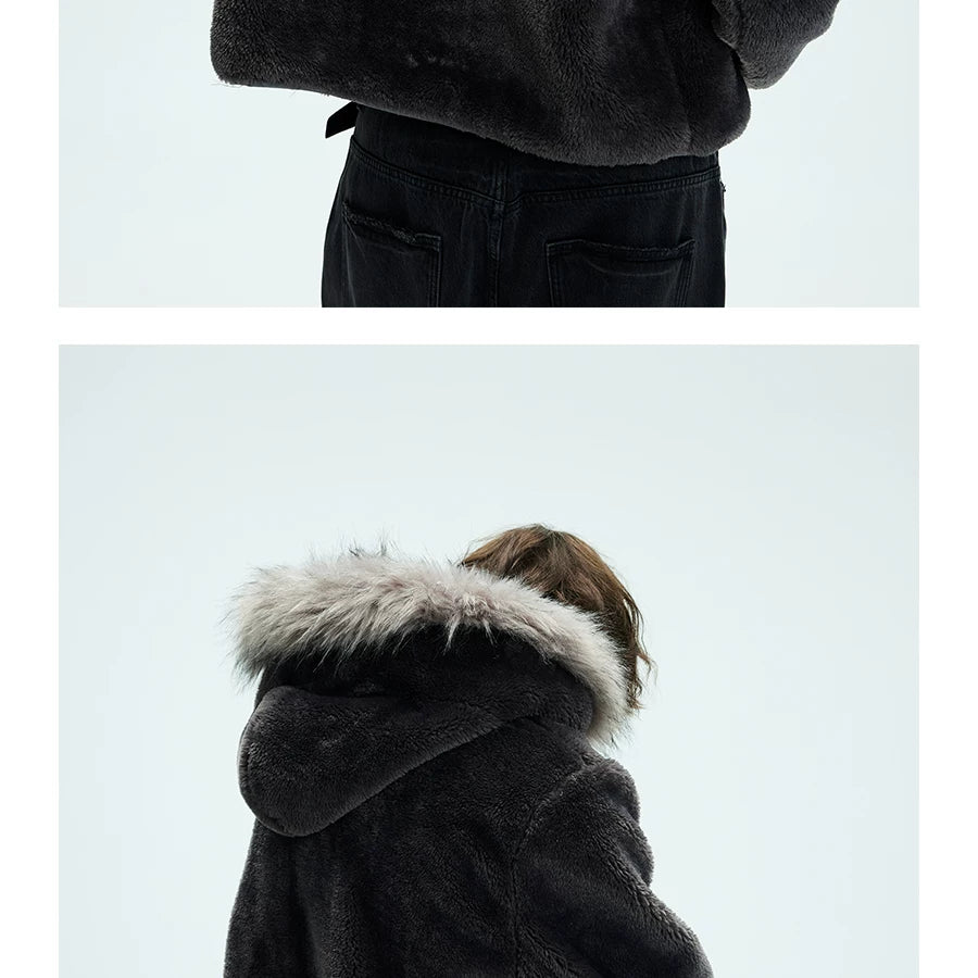 Detachable Fur Collar Fleece Hooded Coat