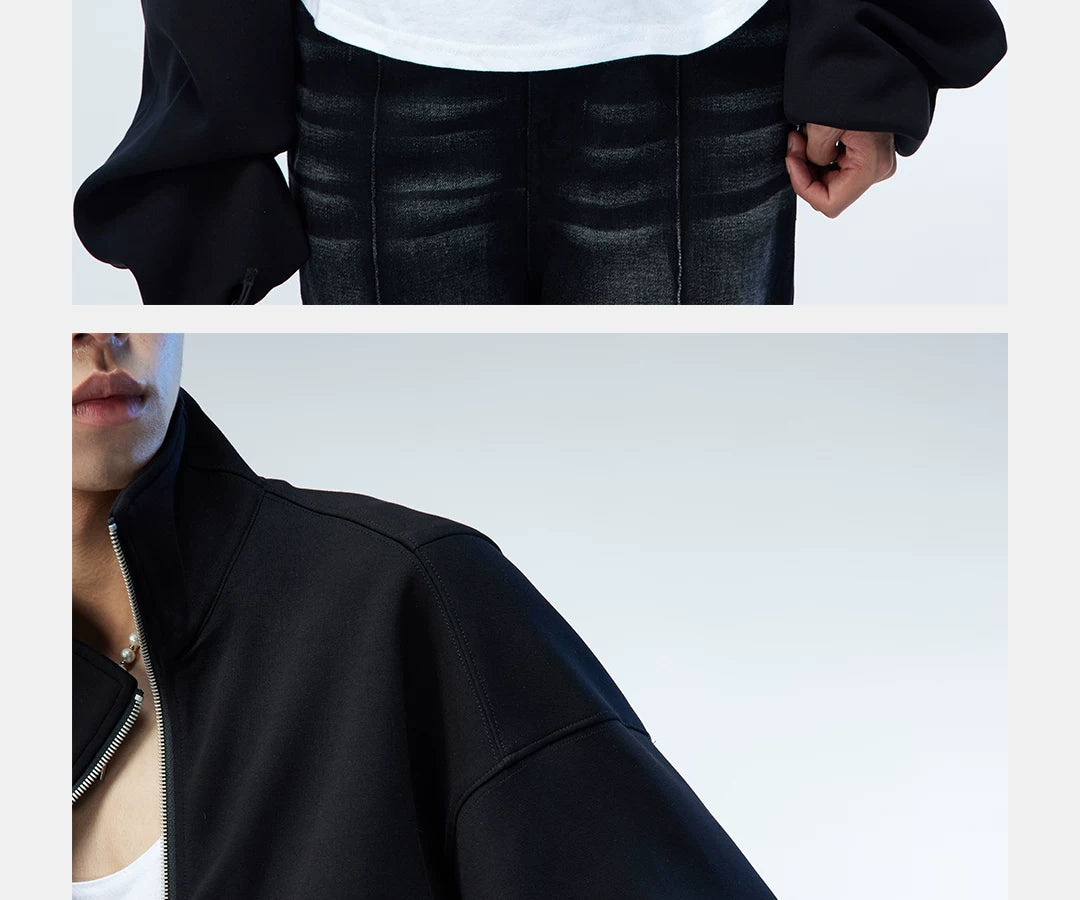 Asymmetric Zip Cropped Turtleneck Jacket