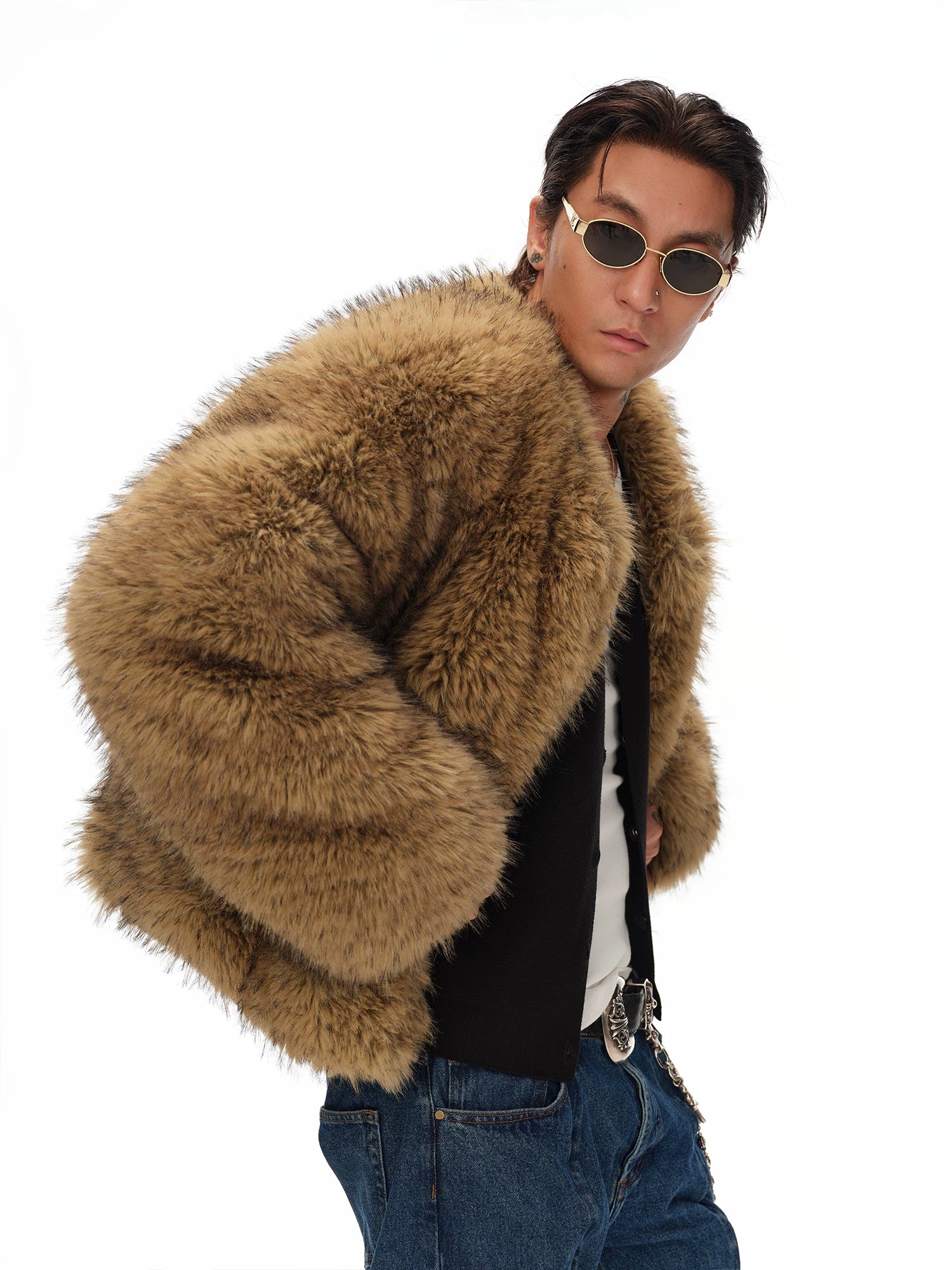 Men's Winter Cropped Long Fur Coat