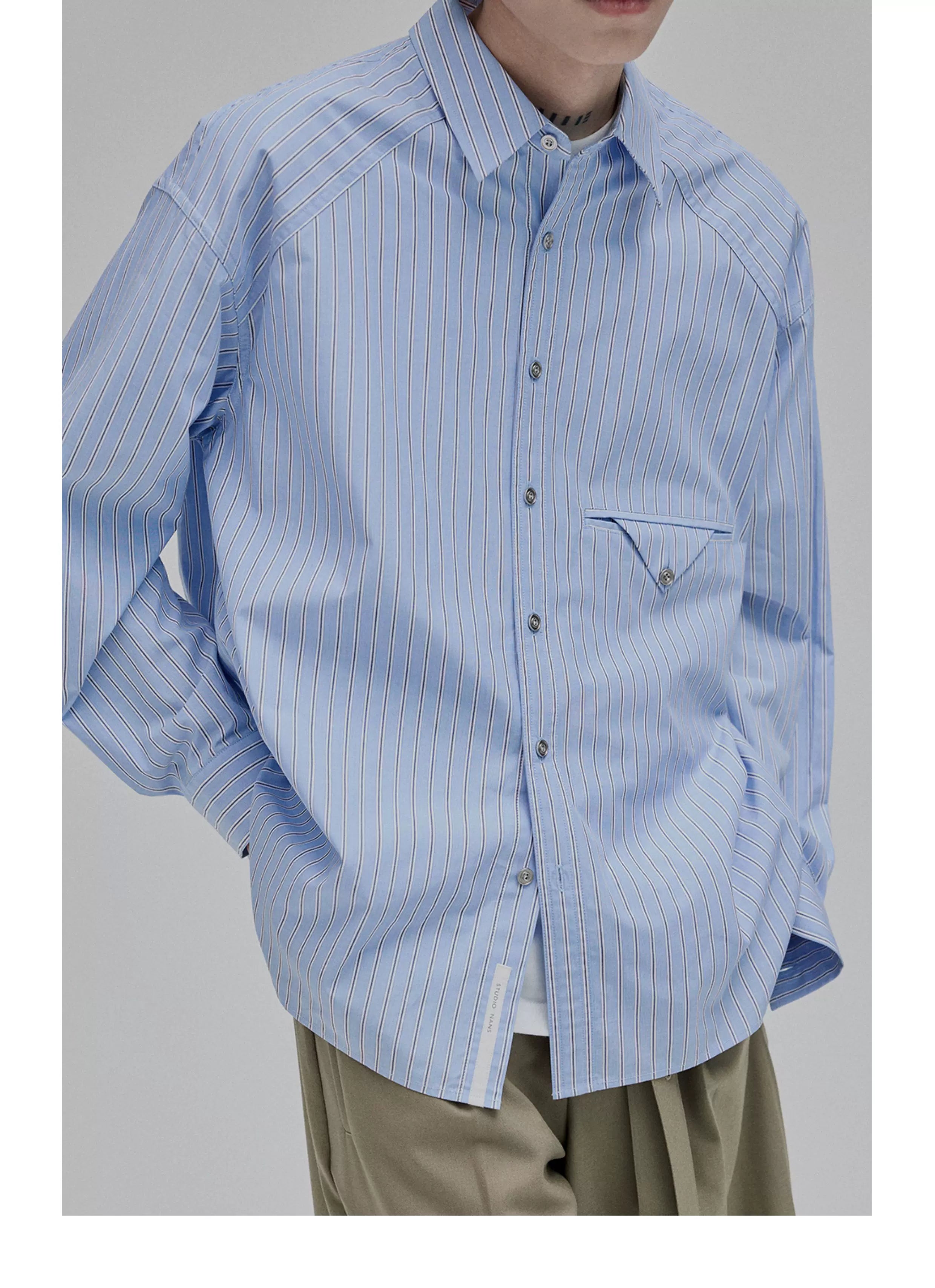 Blue White Striped Pocket Shirt