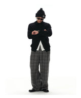 Black Grey Plaid Wool Pants