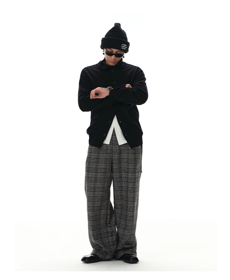 Black Grey Plaid Wool Pants