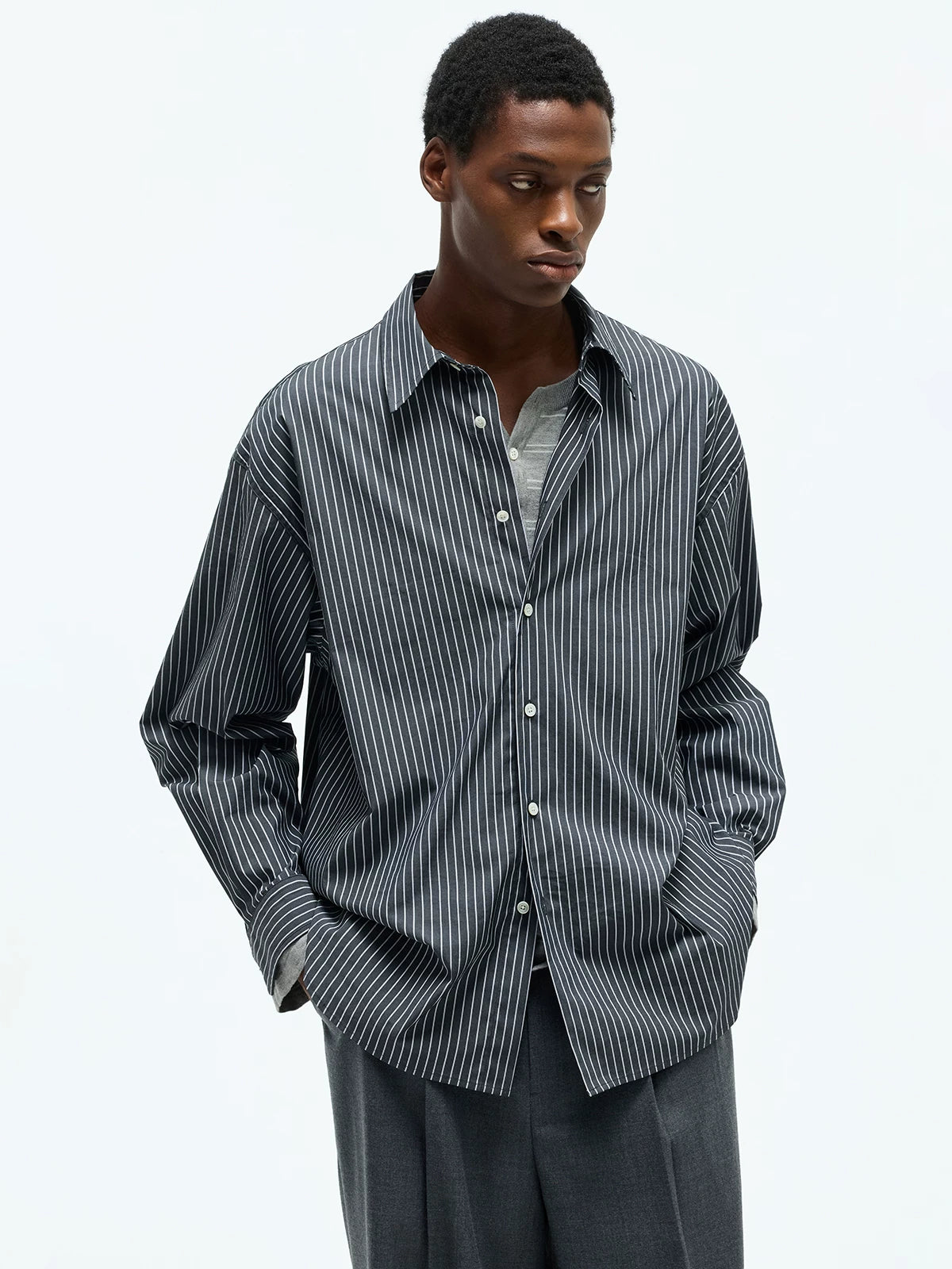 Stripe Cotton Blend Casual Shirt