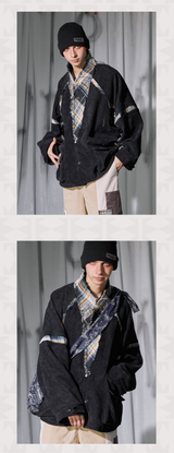 Corduroy Patchwork Distressed Cape Coat