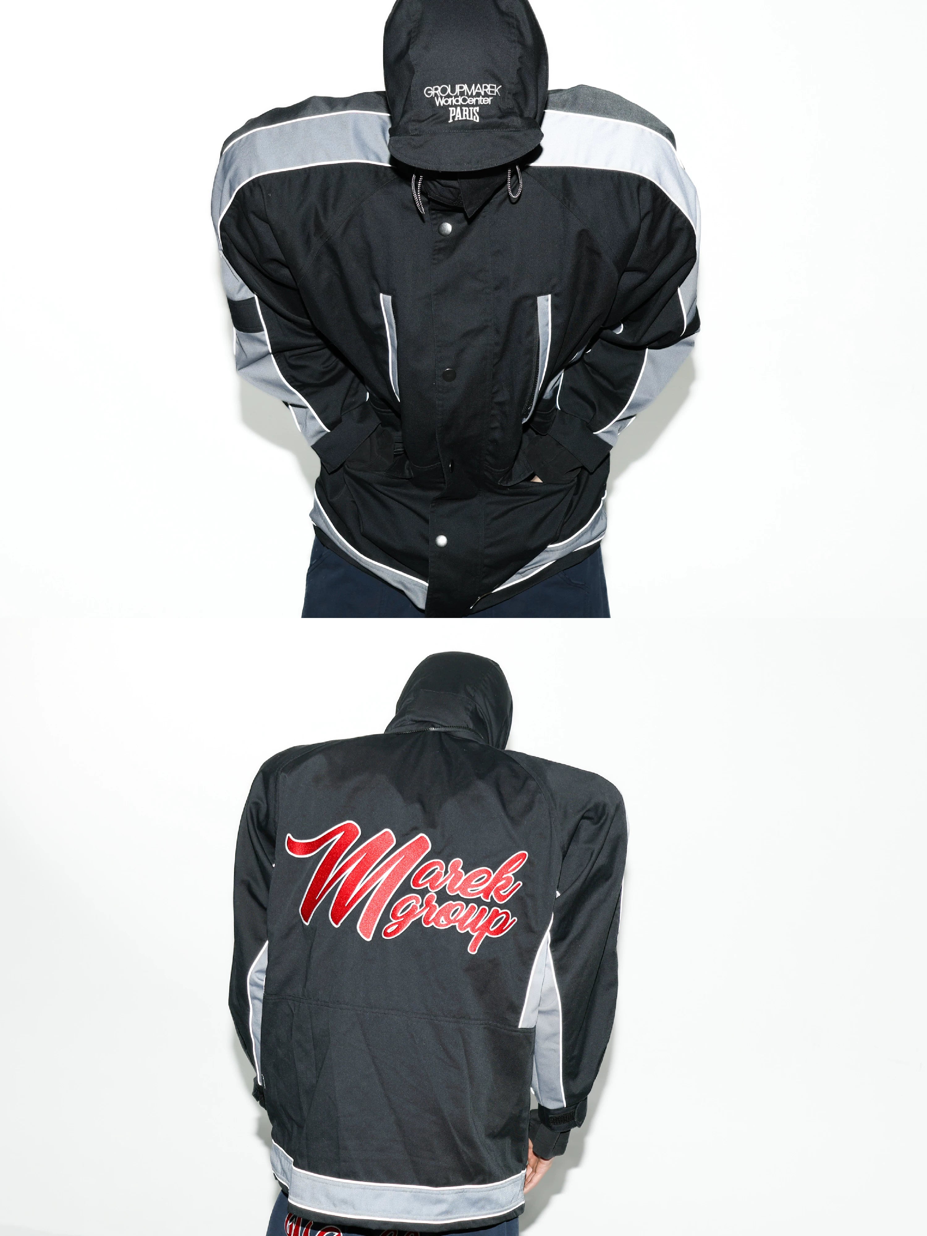 Black Patchwork Embroidered Mid-length Parka