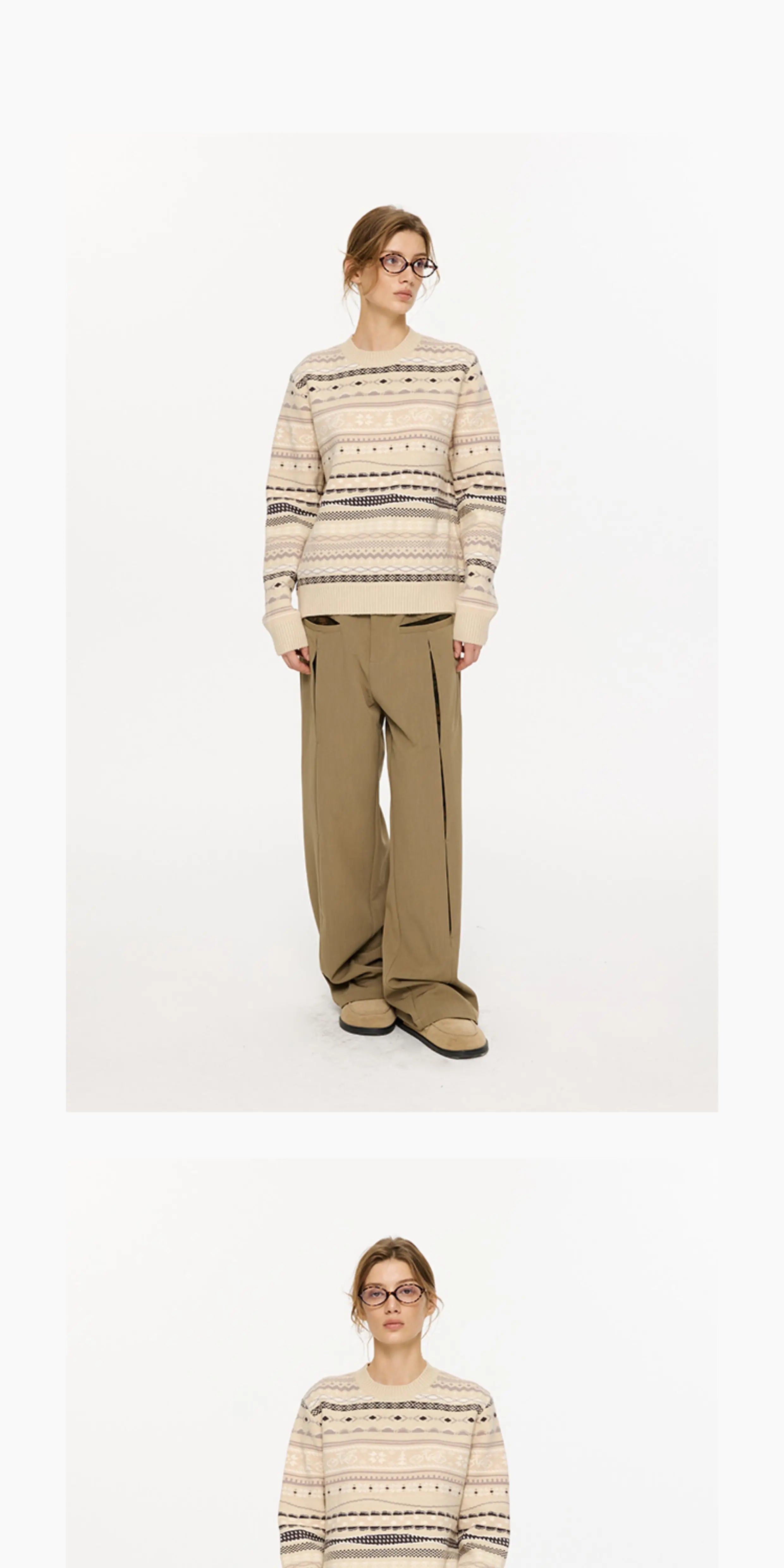 Fair Isle Milk Cotton Knit Sweater