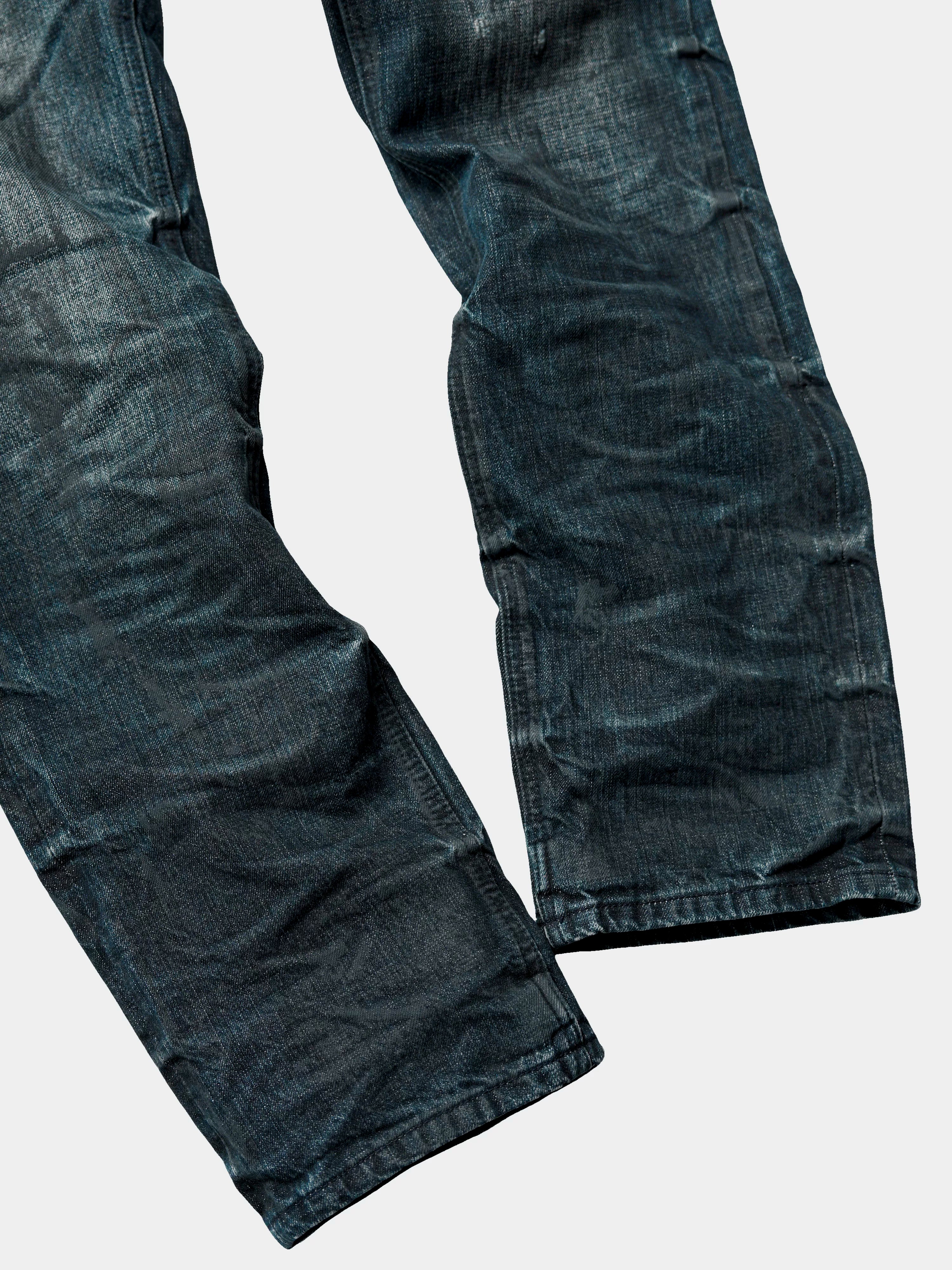 Distressed Washed Blue Straight Leg Jeans
