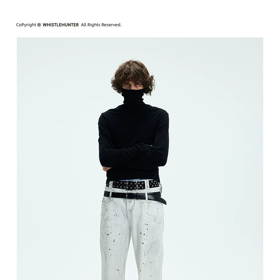 Two-color Fitted Long-sleeve Turtleneck Tee