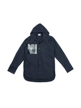 Loose Cutout Detachable Hooded Printed Shirt