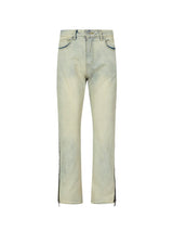Yellow Washed Distressed Straight Jeans