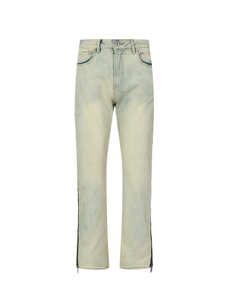 Yellow Washed Distressed Straight Jeans