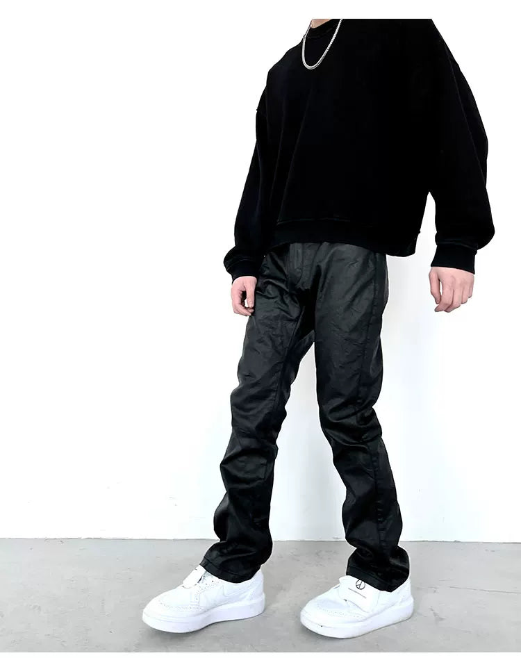 Black Waxed Flared Jeans
