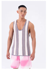 Men's Loose Striped Knit Tank Top