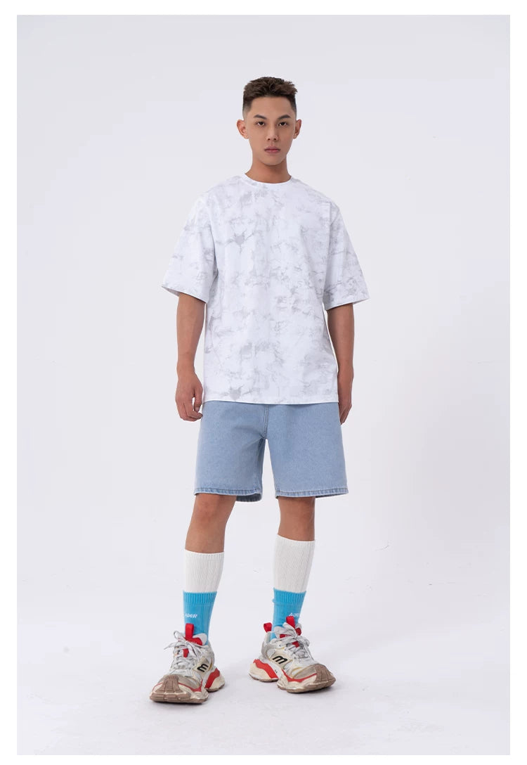 Men's Loose Gray Tie-Dye Print Tees