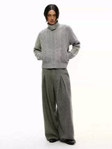 Pleated Wide Leg Wool Blend Pants