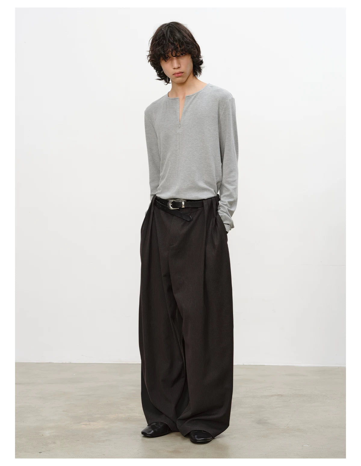 Hidden Half-zip Long-sleeve Crew Neck Top