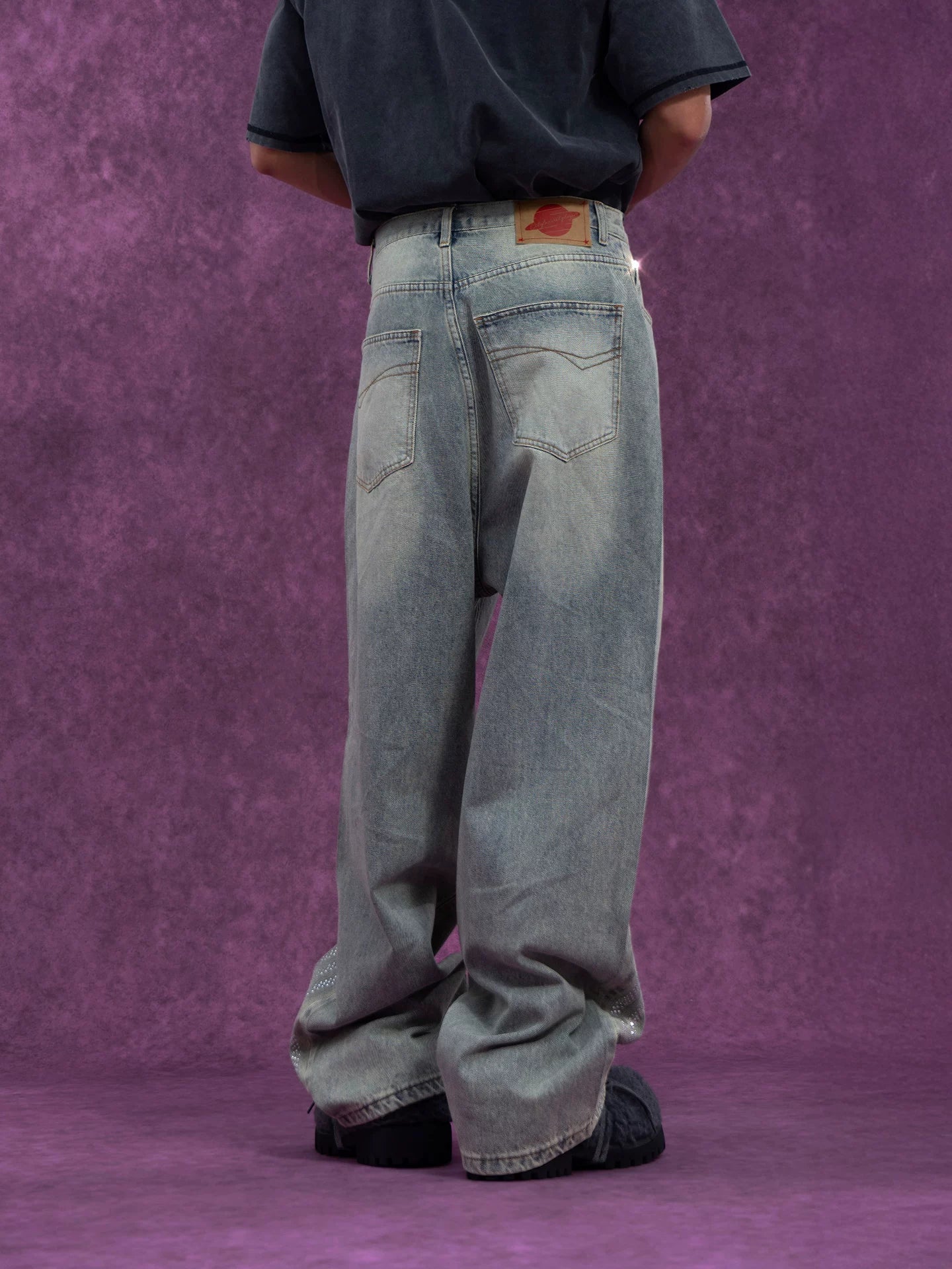 Men's Vintage Light Blue Sequined Jeans