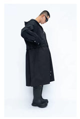 Hooded Long Water-resistant Waist-cinched Trench Coat