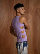 Purple Heart Rhinestone Cutout Tank Top