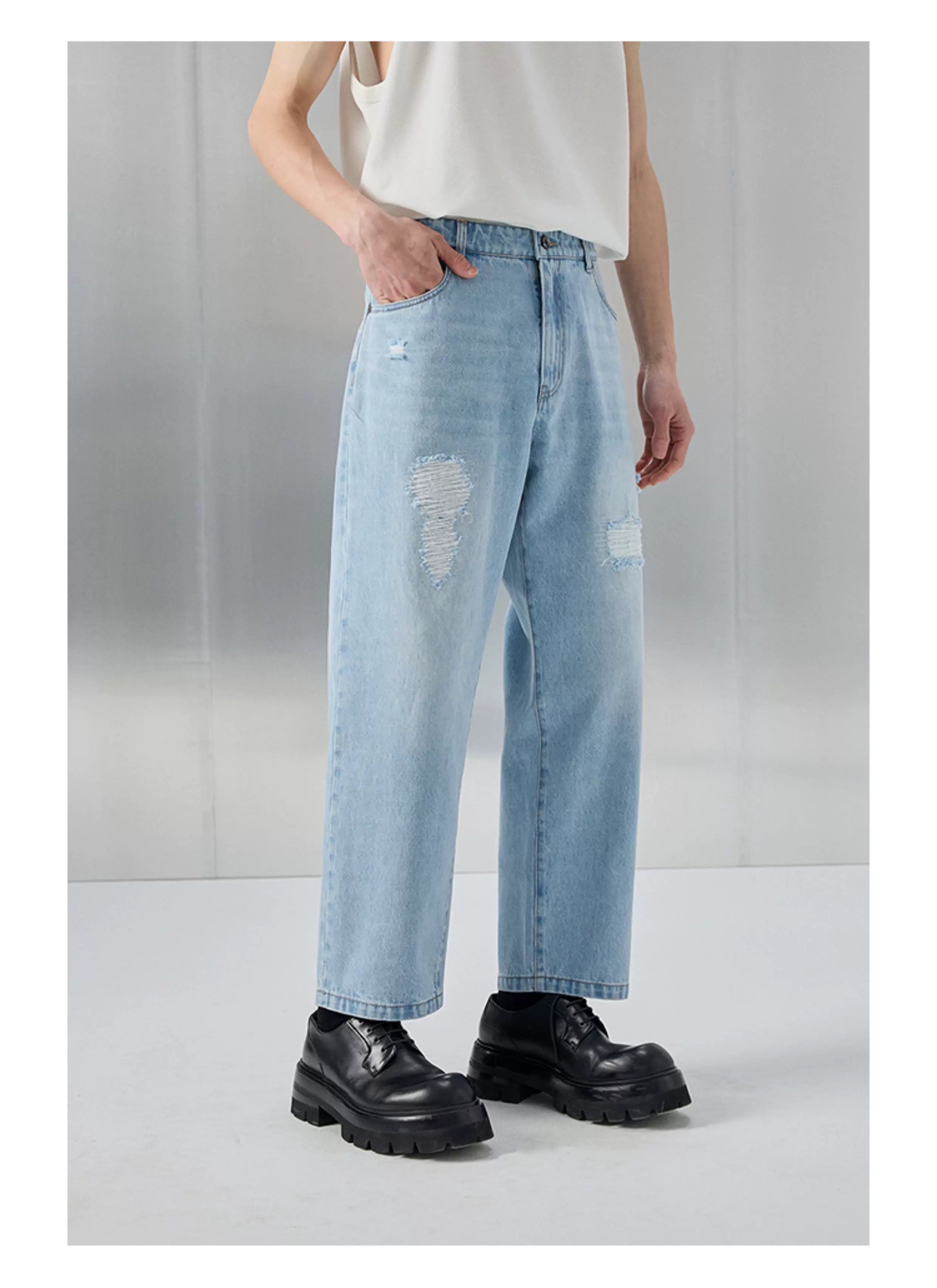 Distressed Patched Denim Pants