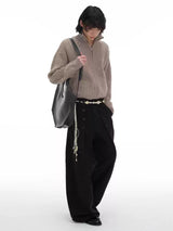 Pleated Wool Resin Button Pants