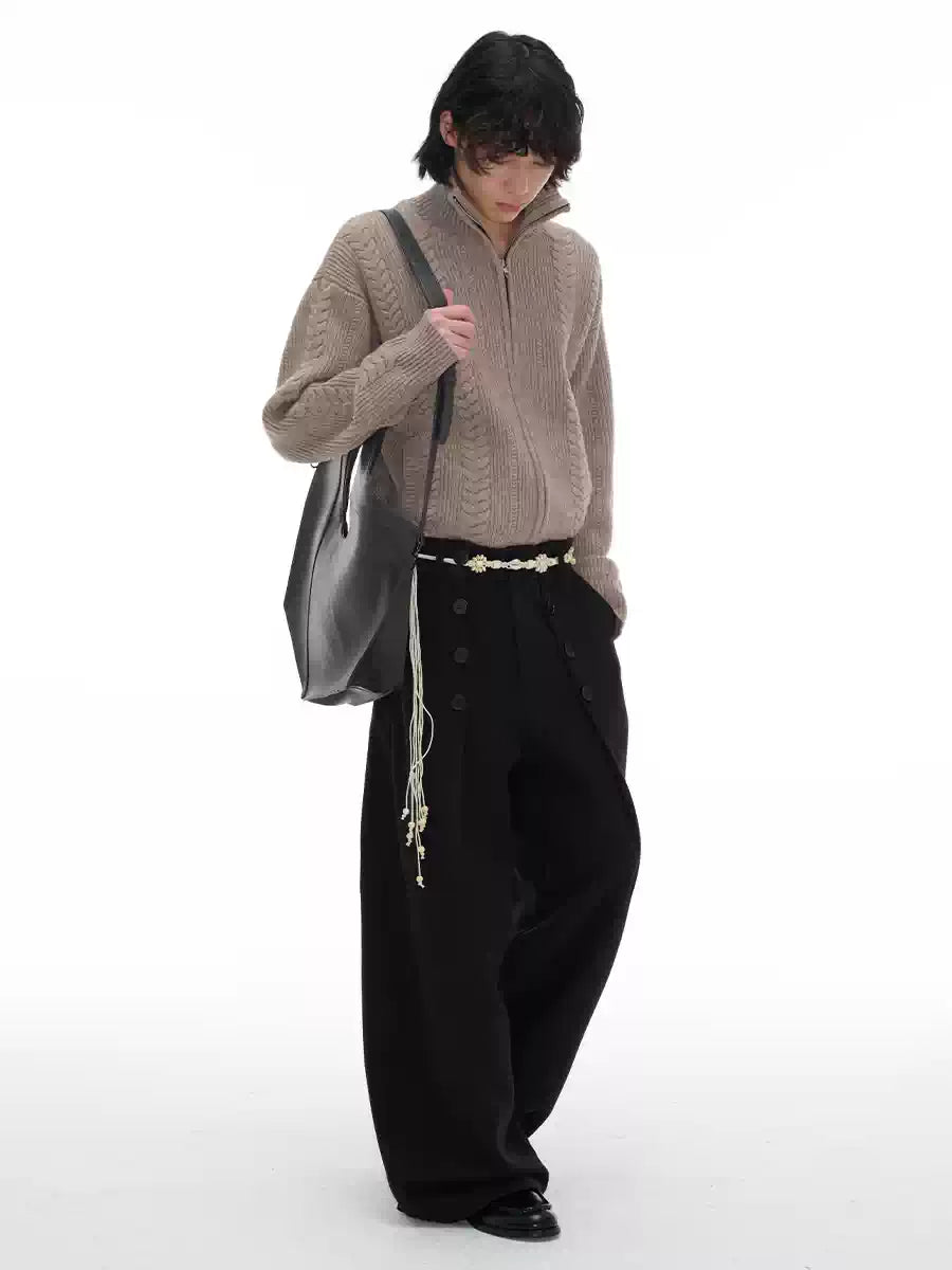 Pleated Wool Resin Button Pants