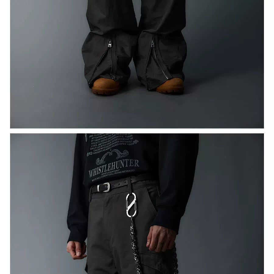 Adjustable Zipper Flared Baggy Cargo Pants