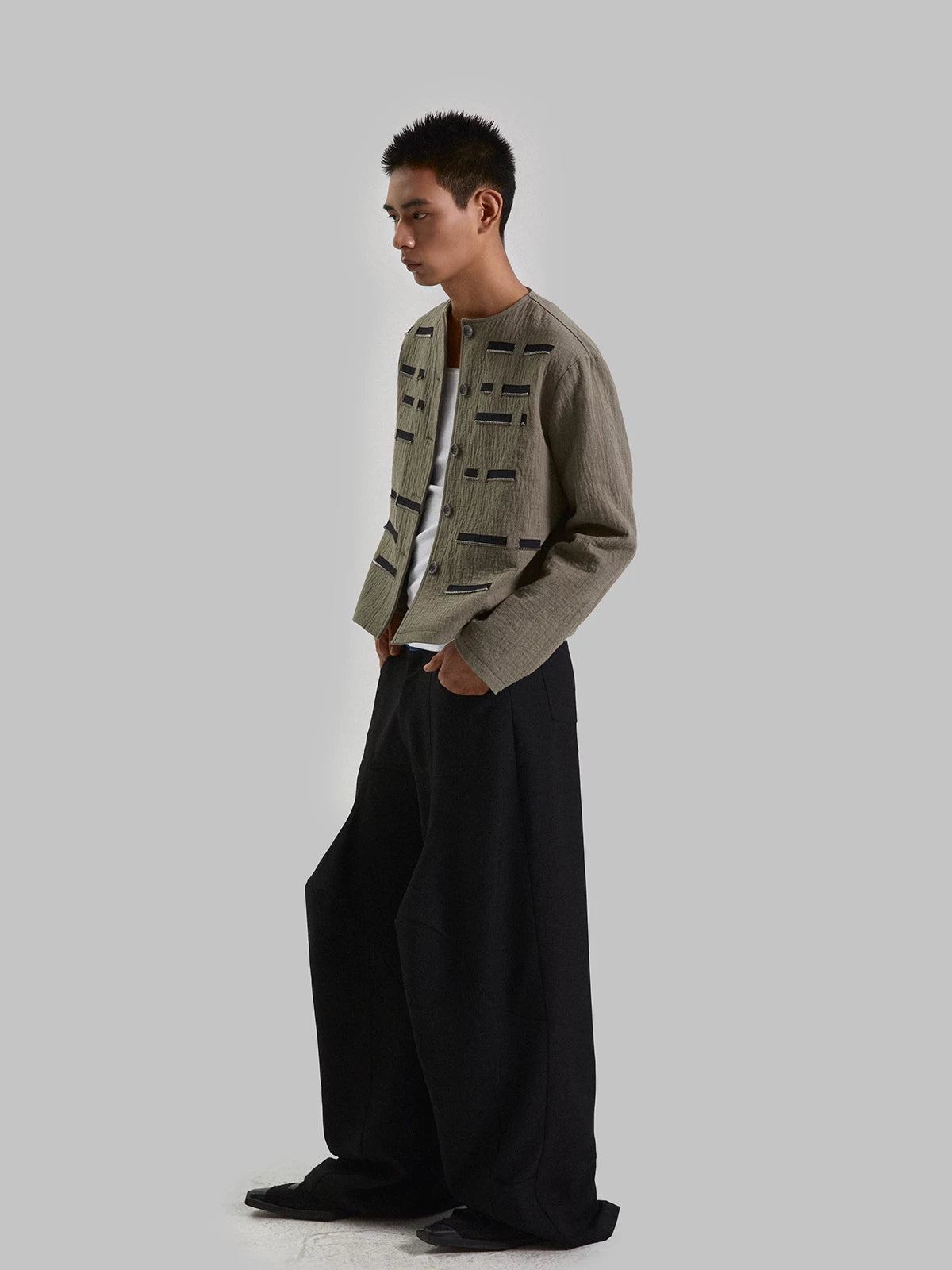 Black Patchwork Wide Leg Floor-Length Pants