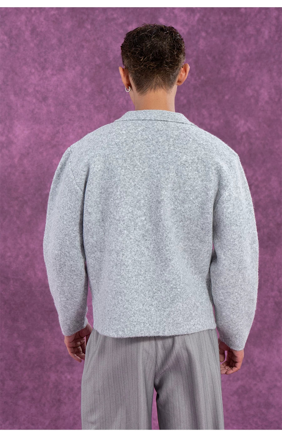 Long Charcoal V Neck Wool Sweater