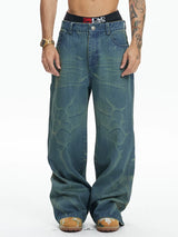 Vintage Washed Distressed Slub Flare Jeans