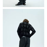 Two Tone Faux Fur Plaid Cardigan