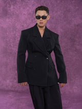 Casual Black Striped Padded Blazers