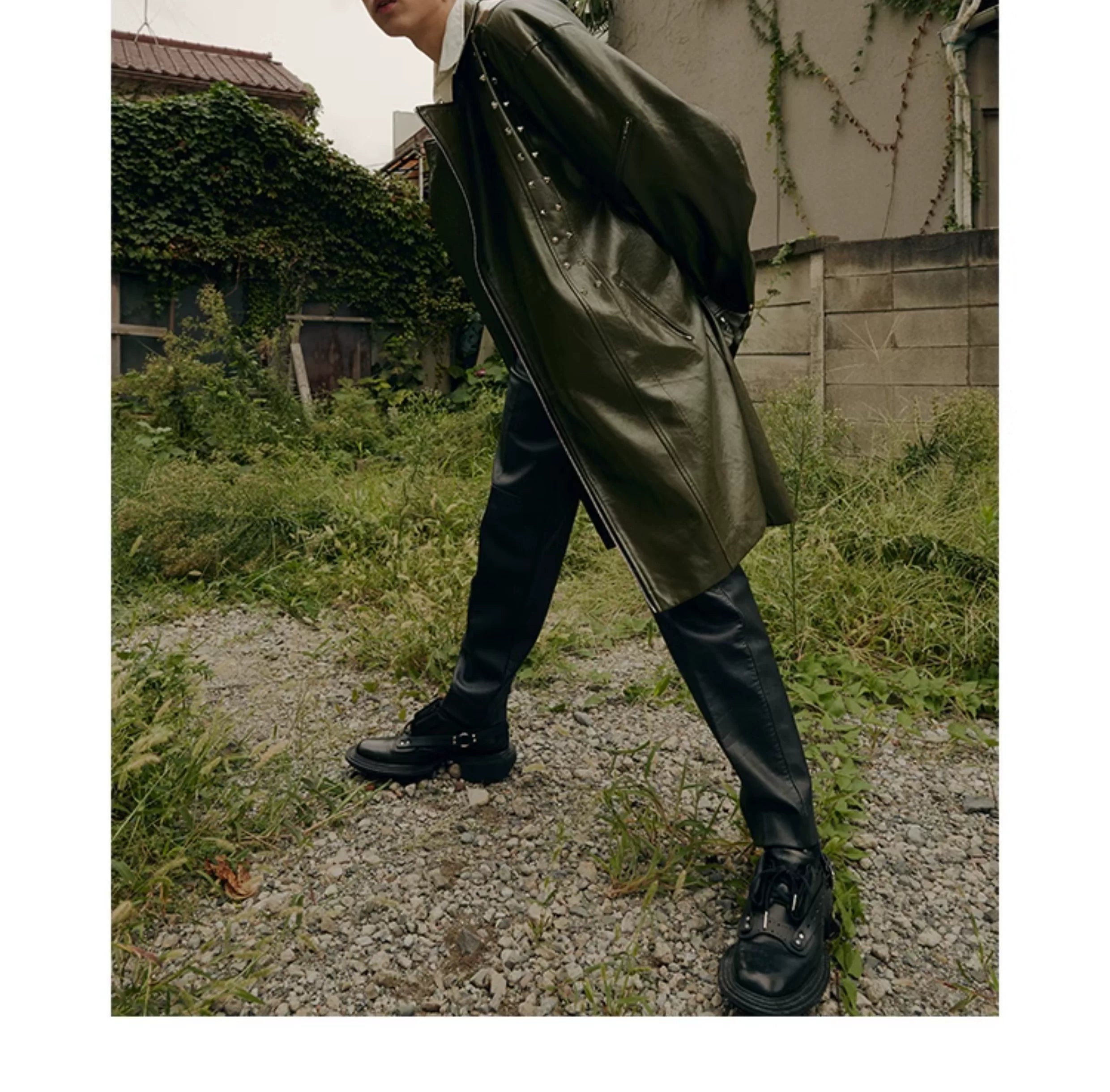 Studded Patent Leather Oversized Trench Coat