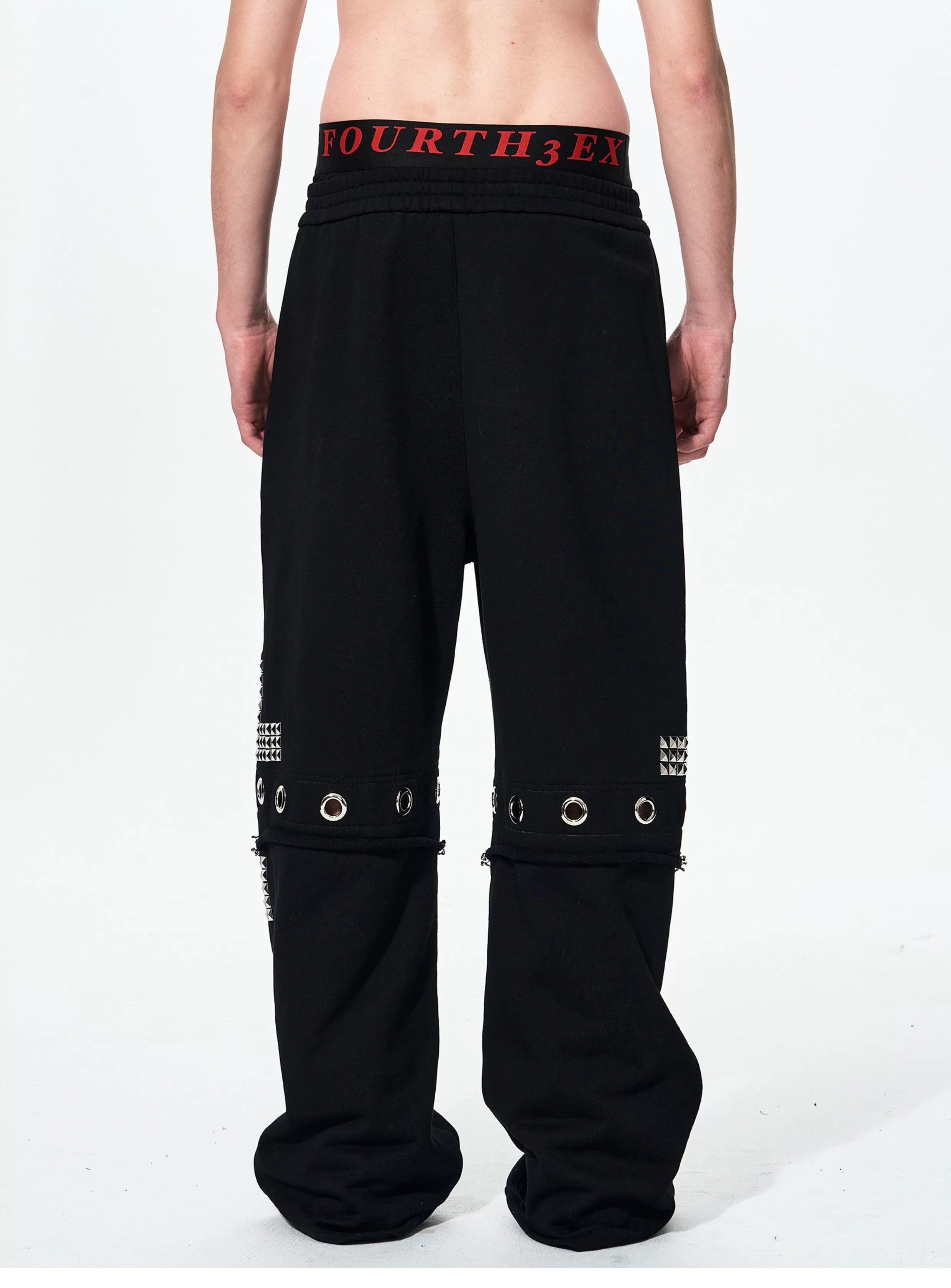 Men's Black Straight Two-In-One Riveted Sweatpants